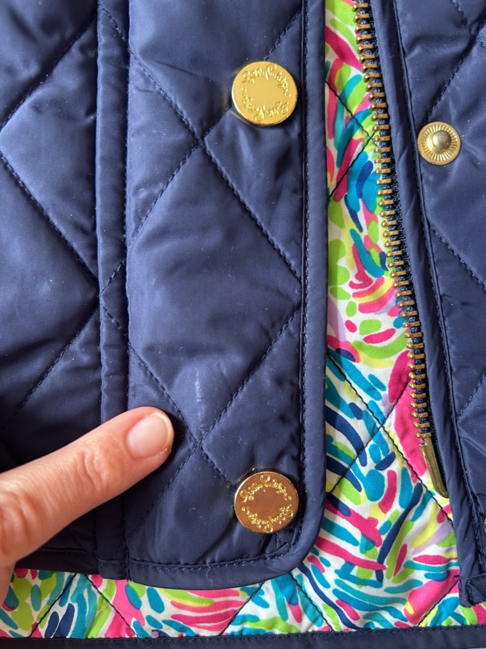Lilly Pulitzer Pink Navy Multicolor Quilted Vest Liner - Picture 8 of 8